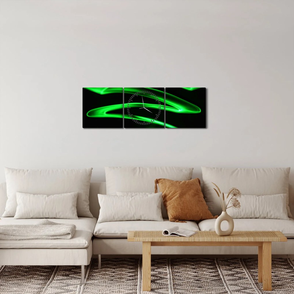 Obraz - neónové vlny (s hodinami) (90x30 cm)