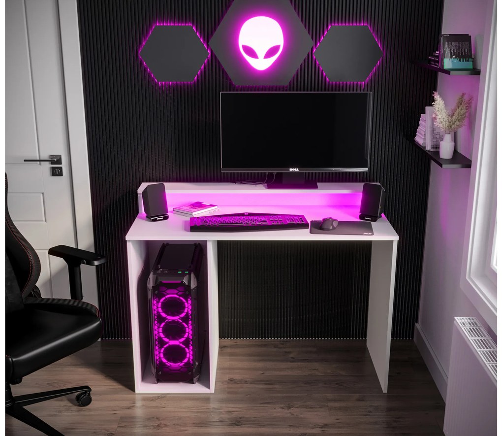 Herný PC stolík Garrick 2 (biely) (s LED RGB osvetlením). Akcia -71%. Vlastná spoľahlivá doprava až k Vám domov. 1064136