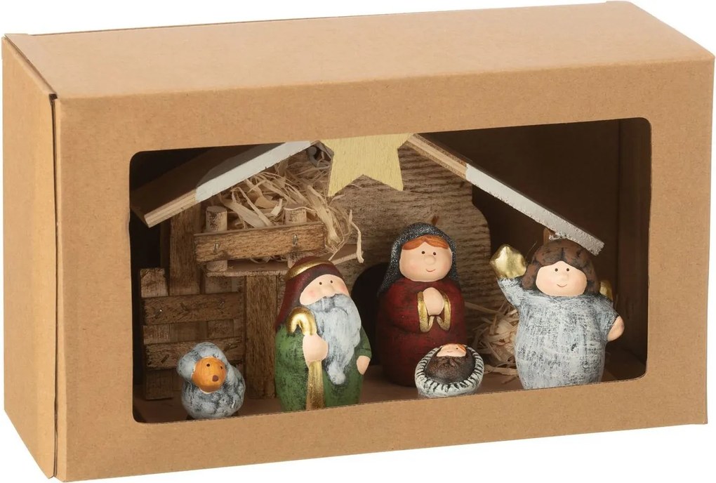 Prírodný svietiaci Betlehem s keramickými postavičkami Nativity - 21*8*16 cm