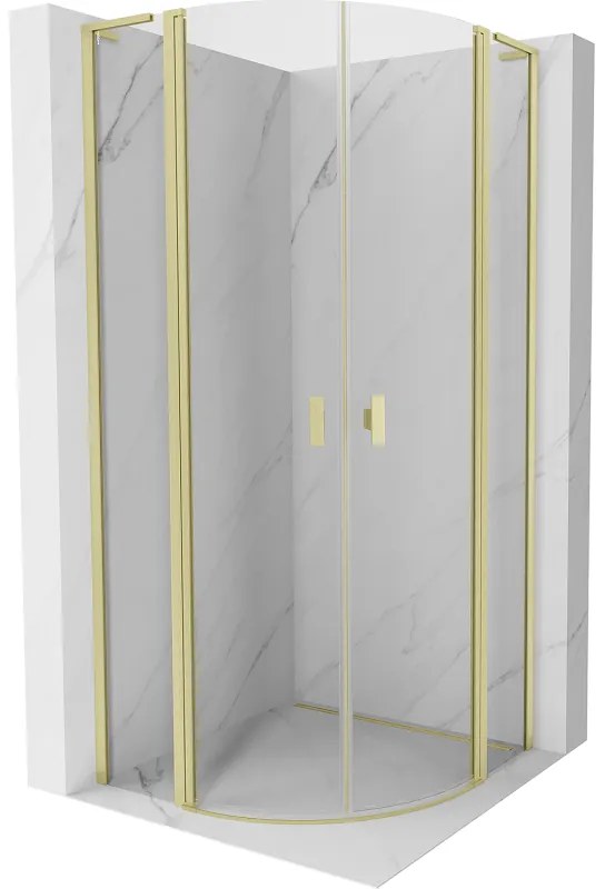 Mexen Mist L, štvrťkruhový sprchový kút s 2-krídlovými dverami, 80 x 80 cm, 8mm číre sklo, zlatý matný profil, 8A32L-080-080-55-00