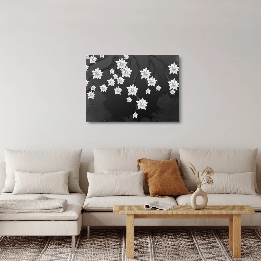 Sklenený obraz - Kvety na vetvách (70x50 cm)