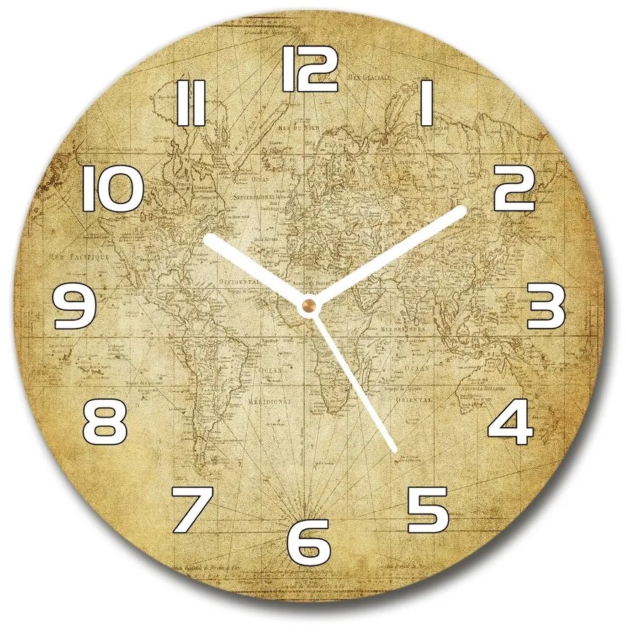 Sklenené nástenné hodiny okrúhle Stará mapa sveta pl_zso_30_f_85725427