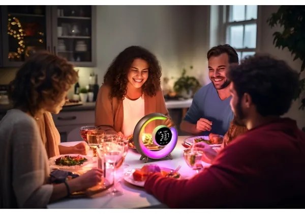 Immax 08985L-LED RGBW stmievateľná stolná lampa s budíkom LED/20W/5V USB striebo