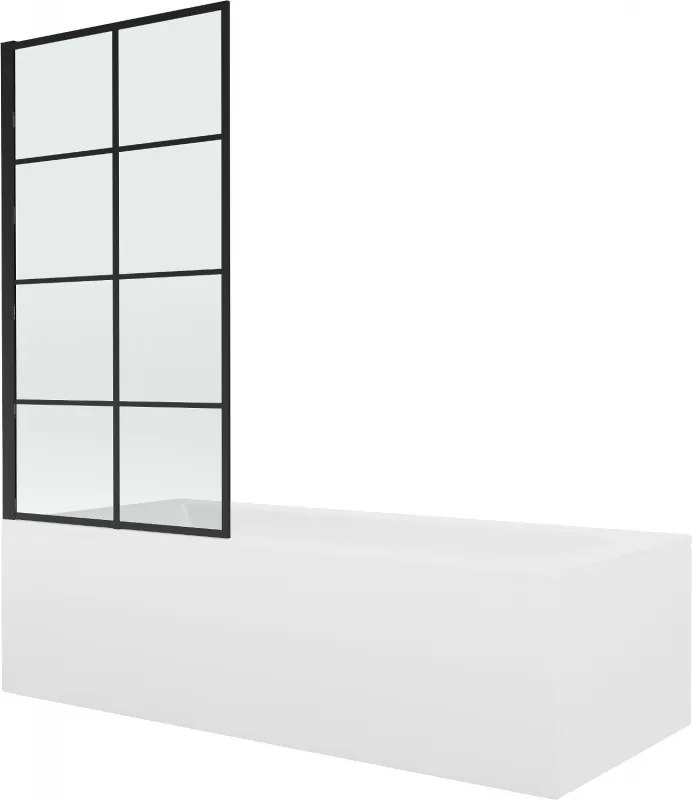Mexen Vega obdĺžniková vaňa 150 x 70 cm s obkladom a 1-krídlovou sprchovou zástenou 80 cm, čierny vzor - 550115070X9308007077