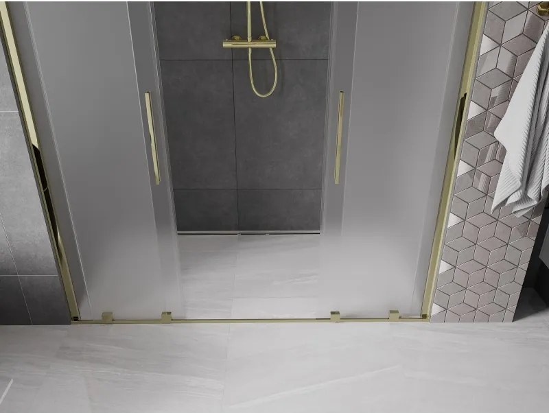 Mexen Velar Duo, posuvné sprchové dvere do otvoru 180 cm, 8mm sklo námraza, zlatá lesklá, 871-180-000-32-50