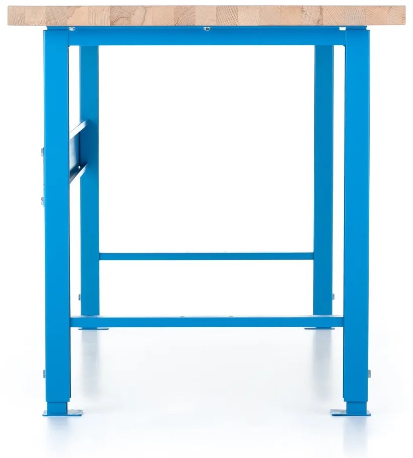 Výškovo nastaviteľný dielenský stôl Basic s čelnou doskou 200 x 80 cm, modrá