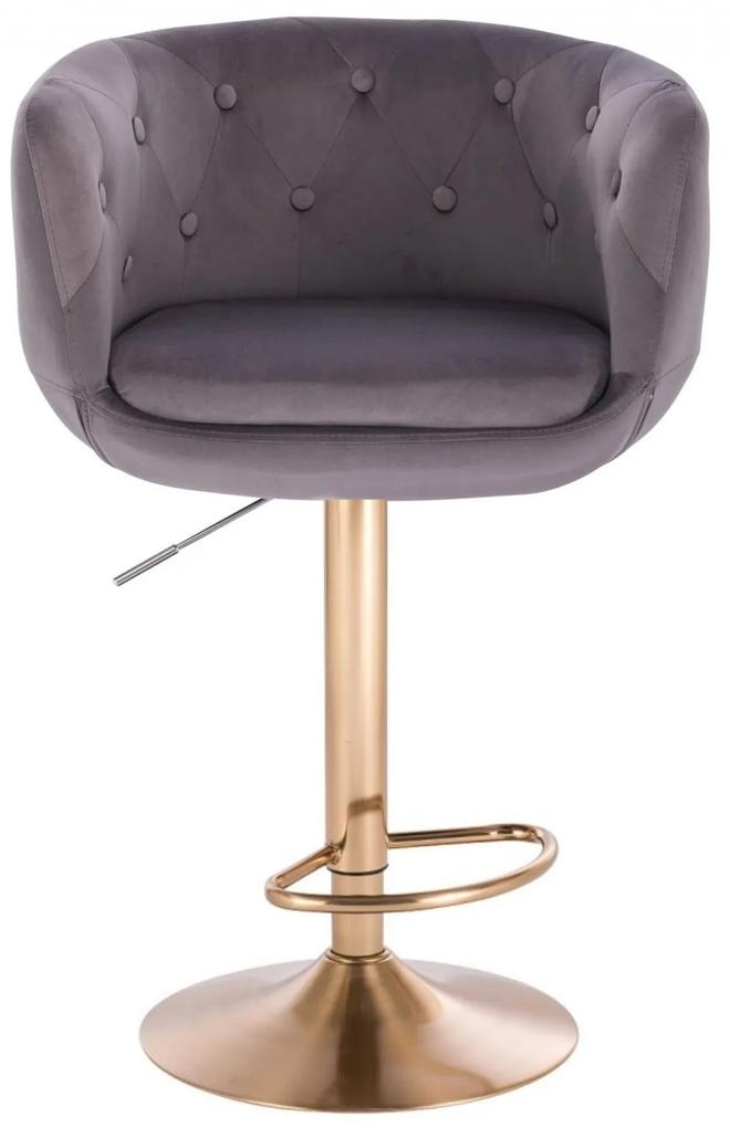 LuxuryForm Barová stolička MONTANA VELUR na zlatom tanieri - šedá