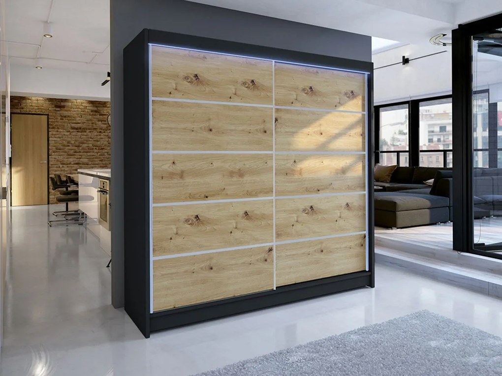 Posuvná skriňa Bar IV, Farby: čierna, Osvetlenie: osvetlenie LED RGB - farebné
