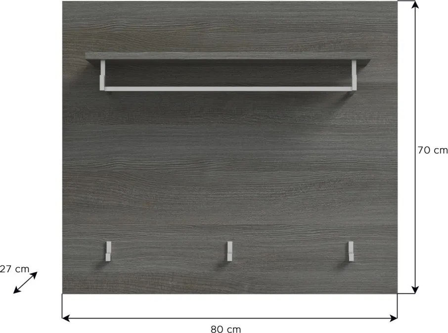 Šatníkový panel s policou Salsa, 80 cm, sivý dub