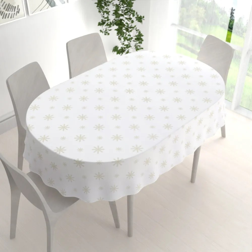 Biante Teflónový oválny obrus TF-119 Vianočné béžové vločky na bielom 80x120 cm