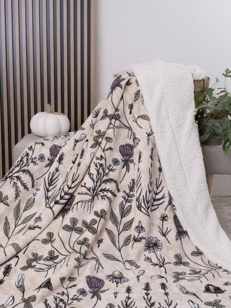 Baránková deka mikroplyš Exclusive 220 × 200 cm – Herbár béžový