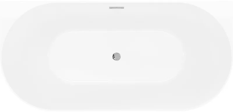 Mexen Oval Slim, voľne stojaca vaňa ku stene, 170 x 80 cm, biela-šedá, chrómový prepad, 52661708062-01