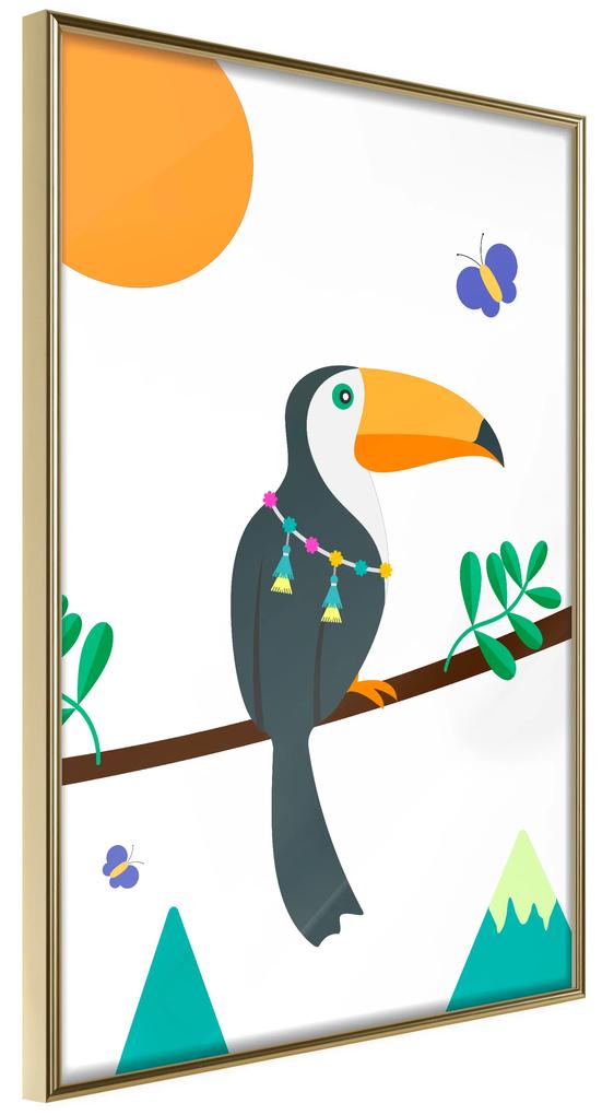 Artgeist Plagát - Toucan And Butterflies [Poster] Veľkosť: 30x45, Verzia: Zlatý rám
