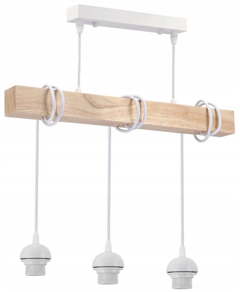 BERGE LED drevené závesné stropné svietidlo, biele, 3xE27 kelímok