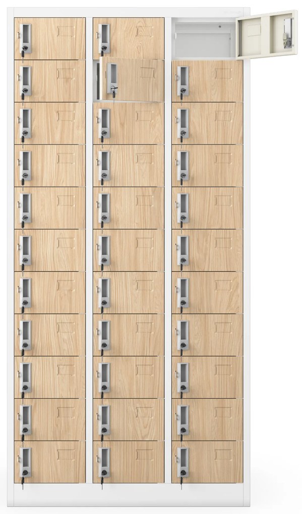 Skrinka na úschovu s 33 priehradkami, biela/dub Sonoma, 900x1850x450 mm: OLIVER Eco Design