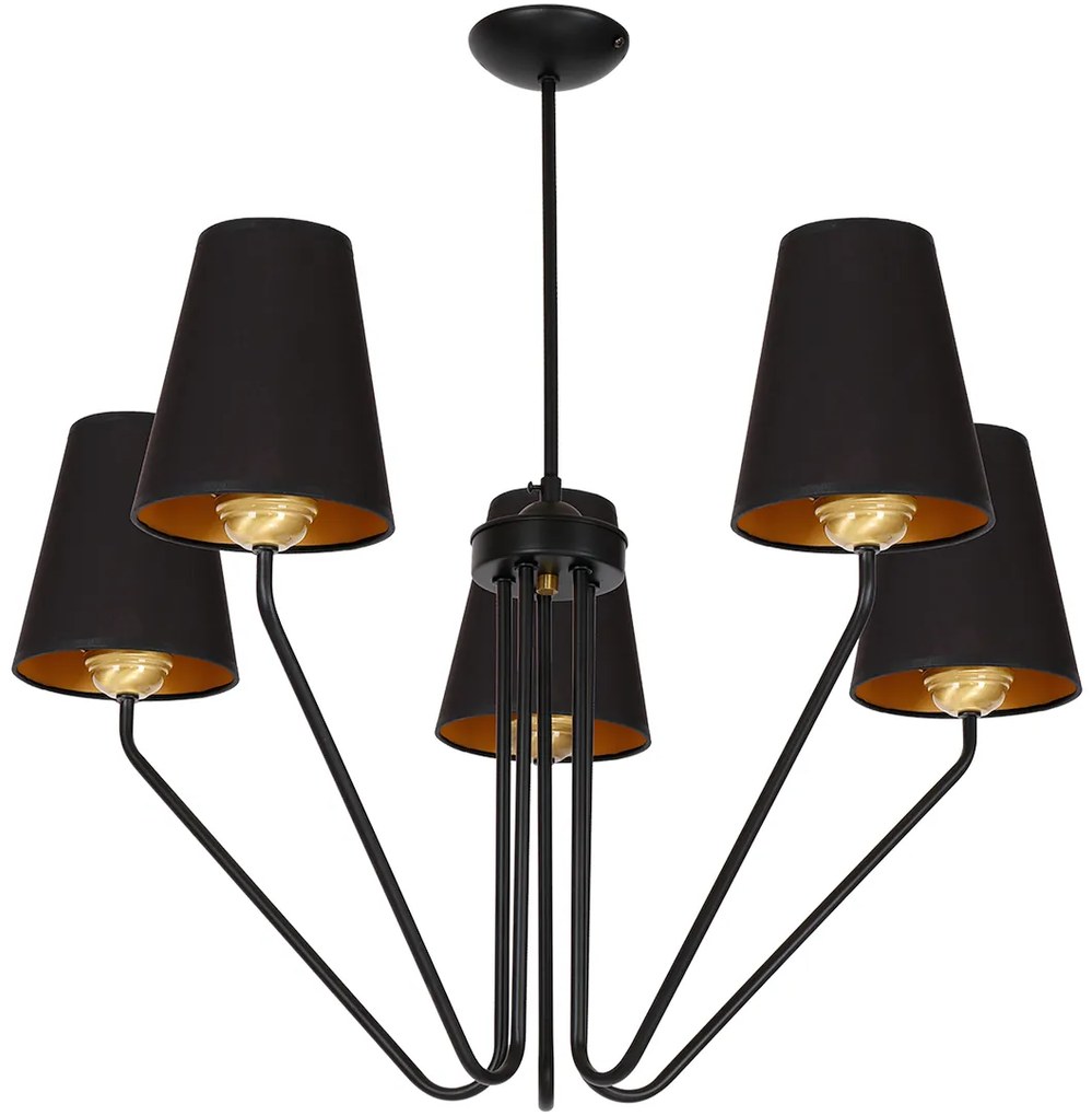 Luster Victoria, 5x čierne textilné tienidlo, b/g