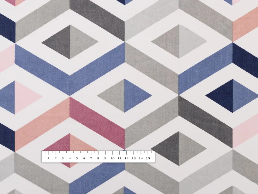 Biante Bavlnená obliečka na vankúš Sandra SA-573 Modro-ružovo-sivé kosoštvorce 40 x 40 cm