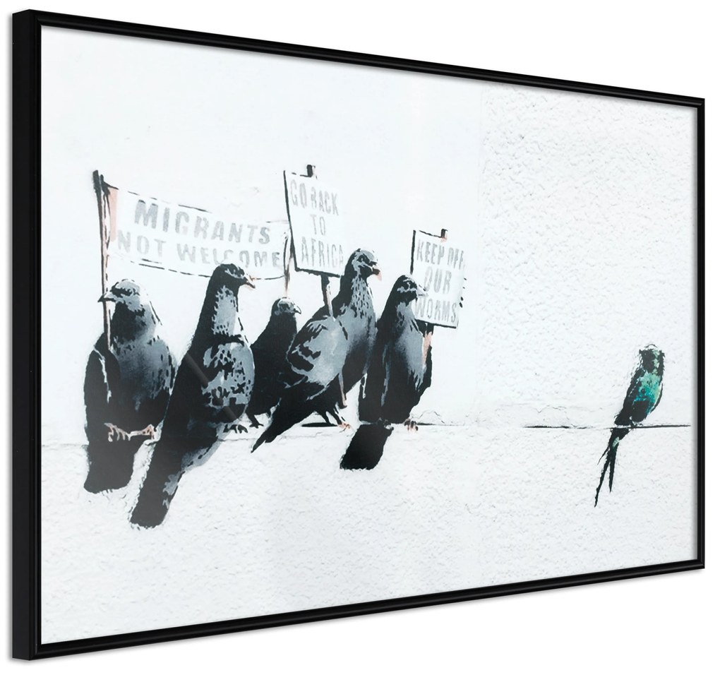 Artgeist Plagát - Xenophobic Pigeons [Poster] Veľkosť: 30x20, Verzia: Čierny rám s passe-partout