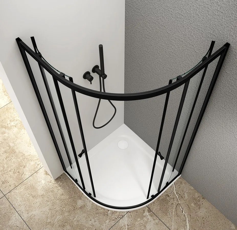 Aqualine Aqualine, ARLETA BLACK štvrťkruhový sprchovacia zástena 800x800mm, číre sklo, BLS800