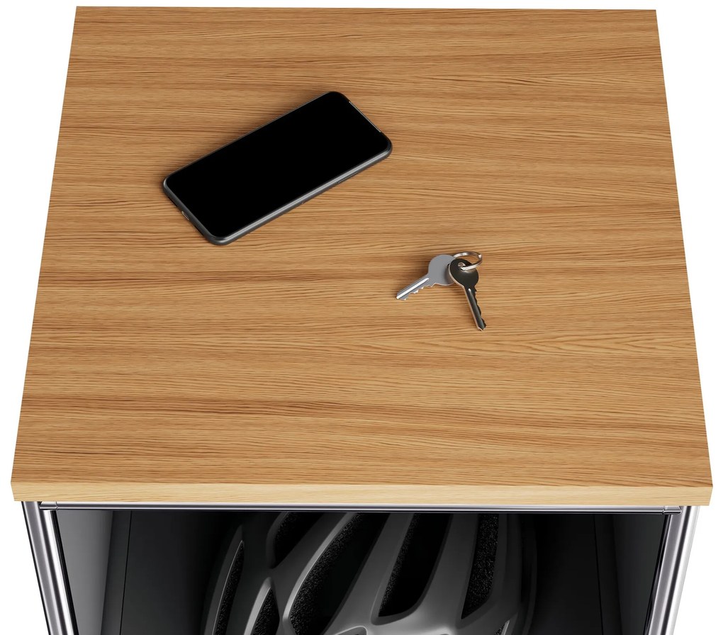 Úzka kovová komoda »CN3« s drevenou doskou a 2 výklopnými priečinkami, sivá