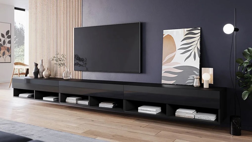 TV stolík Adenik 300, Farby: biela / biely lesk, Osvetlenie: osvetlenie LED biele