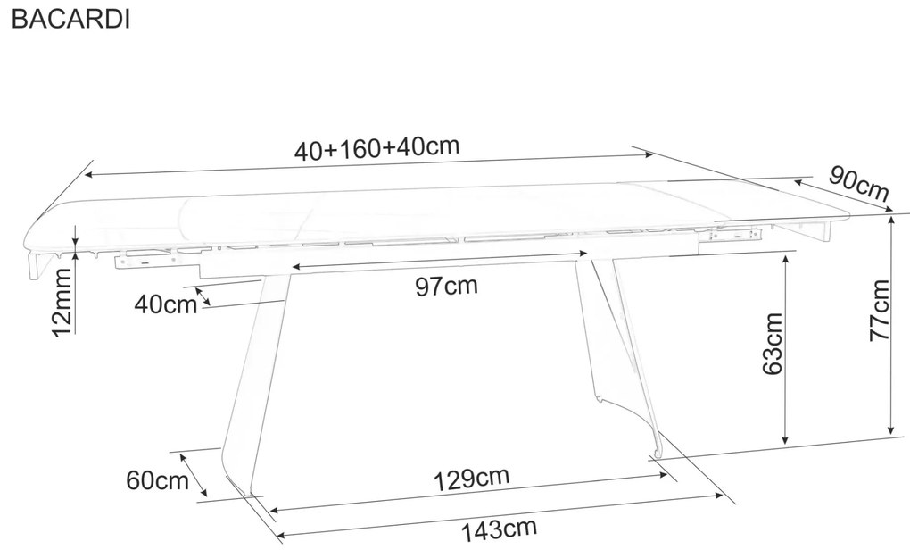 Rozkládací jídelní stůl Bacardi 160/240 cm černý