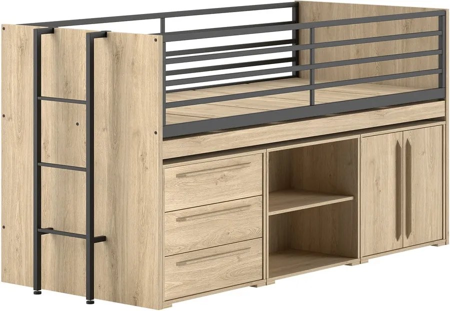 Vyvýšená detská posteľ s úložným priestorom s roštom v prírodnej farbe 90x200 cm Sam – Vipack