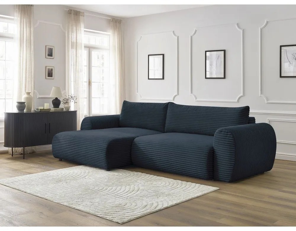 Tmavomodrá menčestrová rozkladacia rohová pohovka (ľavý roh) Lucien – Bobochic Paris