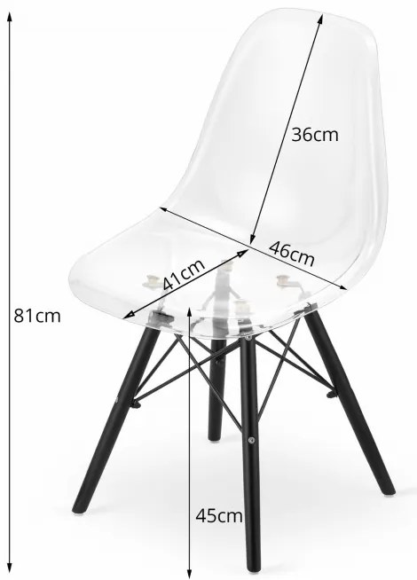 Set troch jedálenských stoličiek OSAKA priehľadné (čierne nohy) (3ks)
