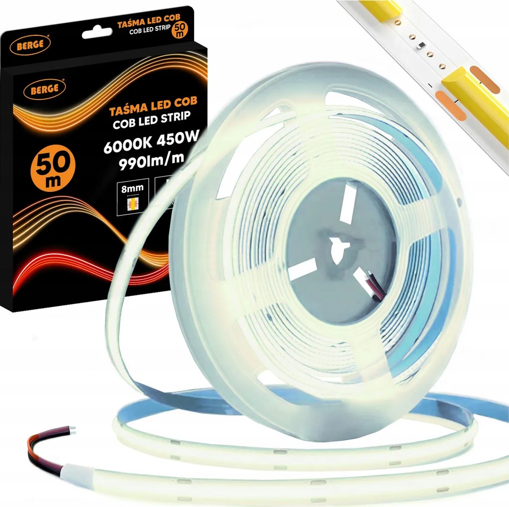 BERGE LED pásik COB Neon 12V - 480D - 9W/m - IP20 - 50m - 990lm/m - studená farba