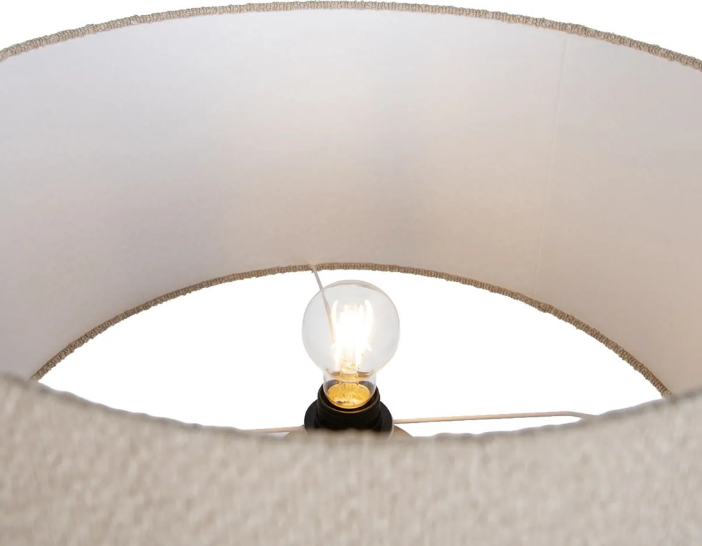 Drevená stojaca lampa s béžovým tienidlom z teddy látky 50 cm - Tripod Classic