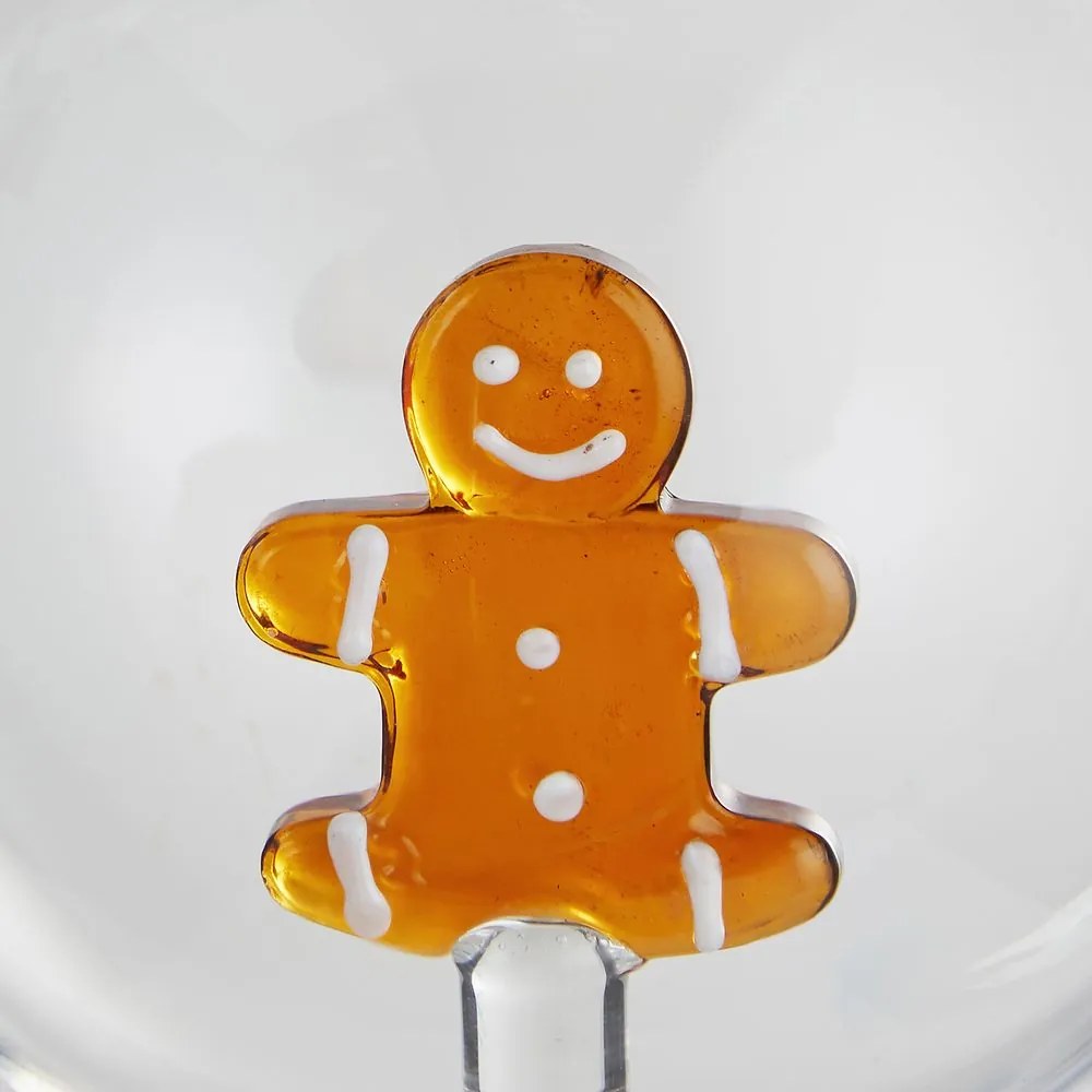 HANG ON Sklenená guľa perníkový mužíček 9 cm - číra