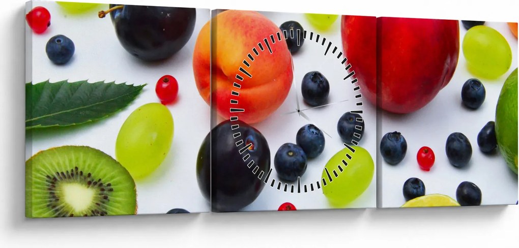 Obraz ovocia s kvapkami vody (s hodinami) (90x30 cm)