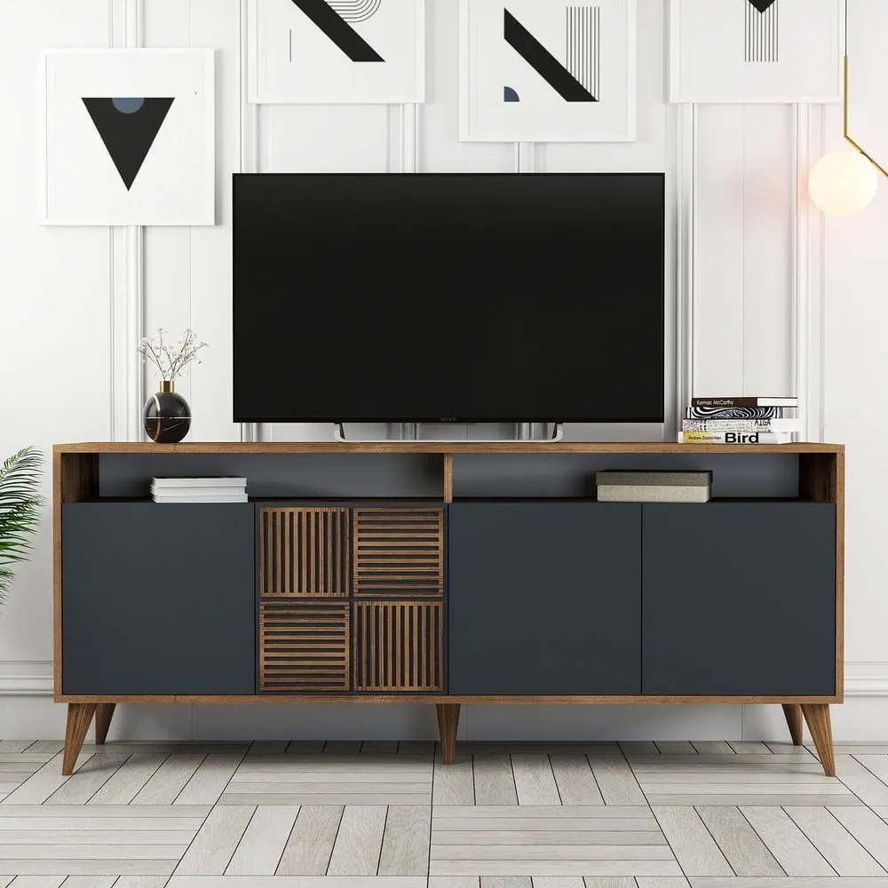 Nízka komoda v dekore orecha v antracitovej a prírodnej farbe 180x79 cm Milan – Kalune Design