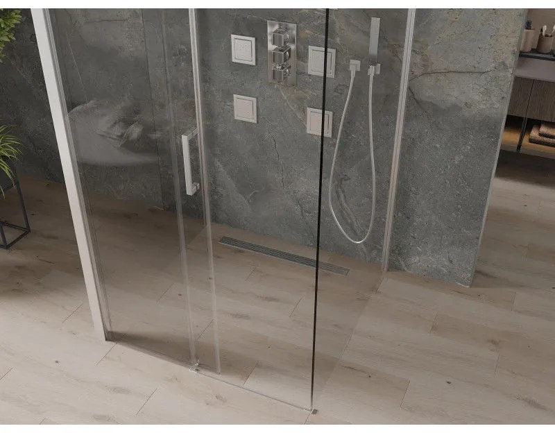Mexen Omega, 3-stenný sprchovací kút s posuvnými dverami 100 (dvere) x 100 (stena) cm, 8mm číre sklo, chrómový profil, 825-100-100-01-00-3S