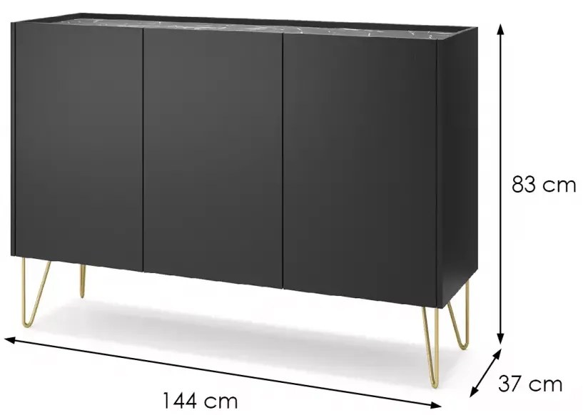 Komoda Harmony Va 144 cm čierna/čierny mramor