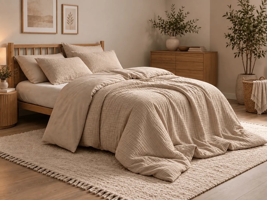 Obojstranné mušelínové obliečky AVESSO béžové Rozmer obliečky: 2 ks 70 x 90 cm | 200 x 200 cm