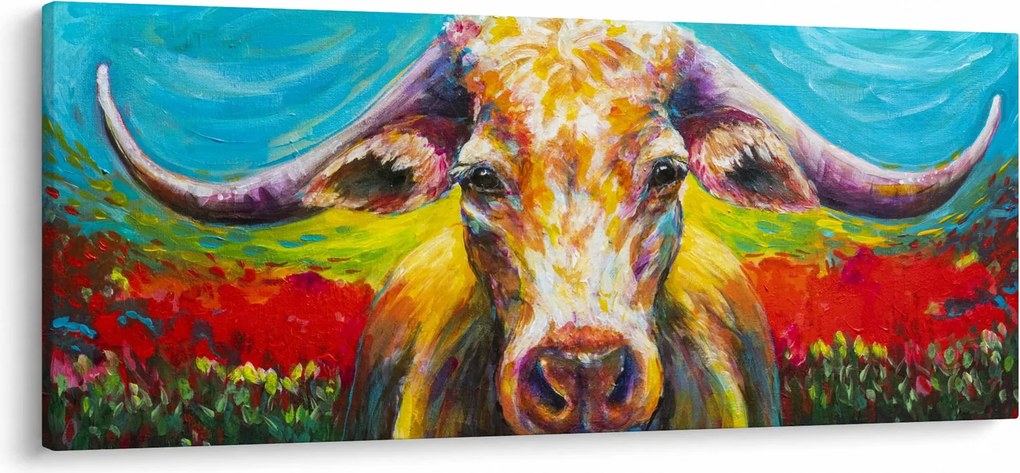 Obraz - Maľovaná krava (120x50 cm)