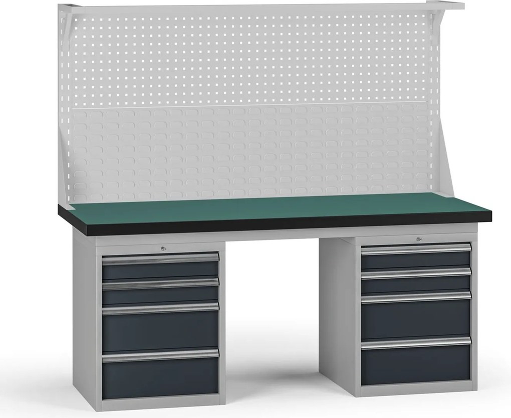 Pracovný stôl do dielne G8 s nadstavbou, 1800 x 750 x 800 mm, 2x kontejner, 8 zásuviek, grafit