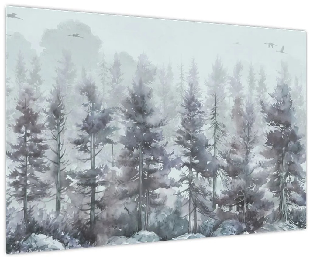 Obraz - Borovicový les II., aquarel (90x60 cm)