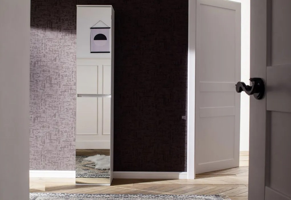 Zrkadlová viacúčelová skriňa s policami Mirror, 37 cm, biela