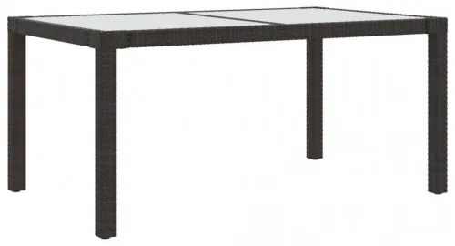 vidaXL Záhradný stôl 150x90x75 cm tvrdené sklo a polyratan hnedý-
