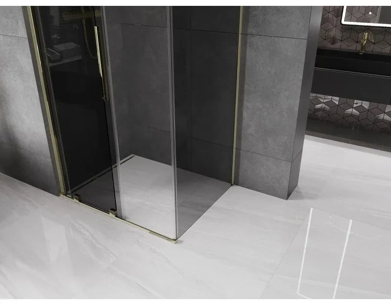 Mexen Velar, sprchový kút s posuvnými dverami 130 x 100 cm, 8mm šedé sklo, zlatá lesklá, 871-130-100-41-50