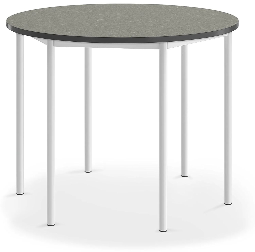 Stôl SONITUS, kruh, Ø1200x900 mm, linoleum - tmavošedá, biela