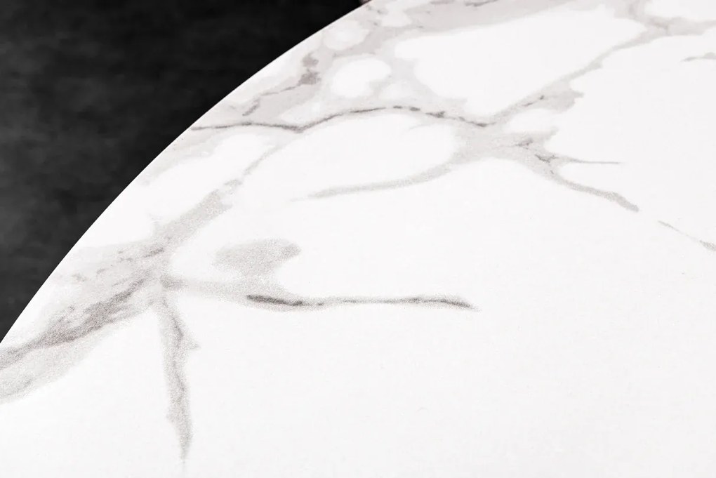 Jedálenský stôl ALPINE – okrúhly, keramická doska, biely 120 cm, výška 76 cm