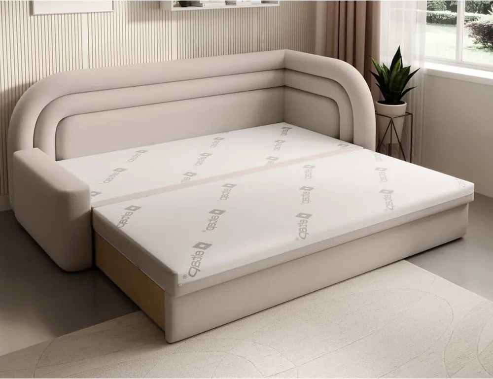 Béžová zamatová rozkladacia/s úložným priestorom pohovka pravý roh 223 cm Fabillo – ELTAP