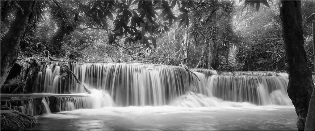 Obraz - Čiernobiely vodopád (120x50 cm)