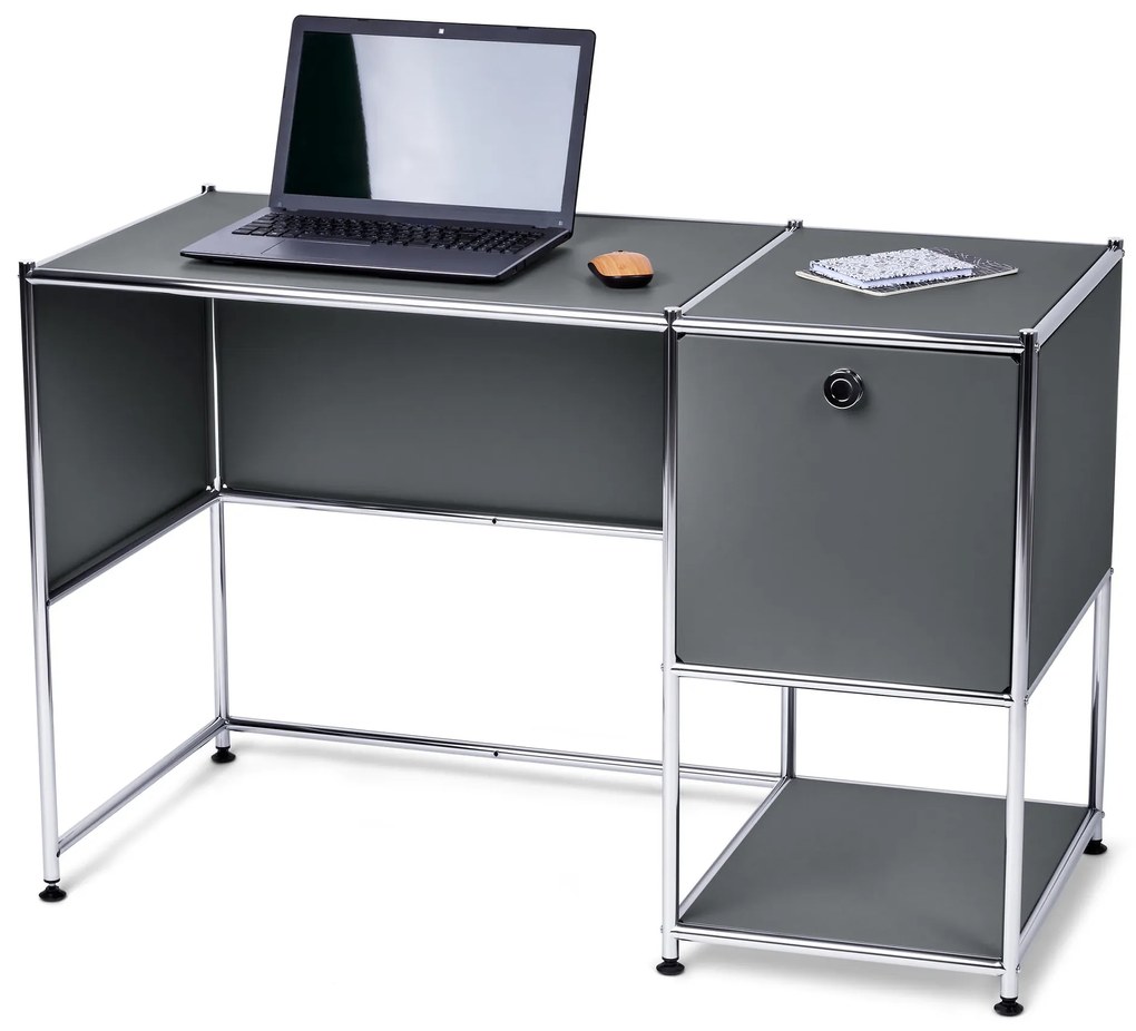 Kovový písací stôl »CN3« s výklopnými dvierkami, sivý
