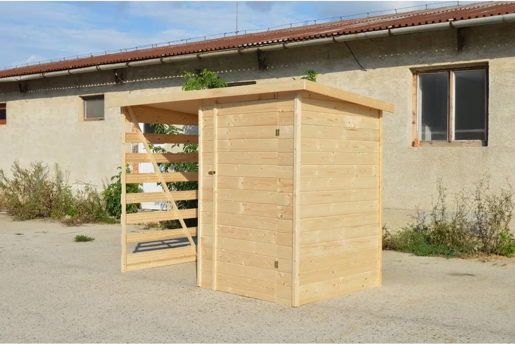 Dreváreň so záhradným domčekom 3-Kubík, farba natur, (1,35 × 2,7 m), DREVNIK3 - domceknazahradu.sk