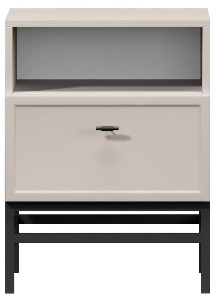 Nočný stolík Lorini so zásuvkou 45 cm - kašmír / čierna T-bar úchytka / kovová podnož